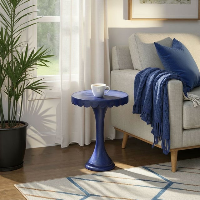 Scalloped Dark Navy Drinks Table For Sale In Chicago - Image 6 of 6