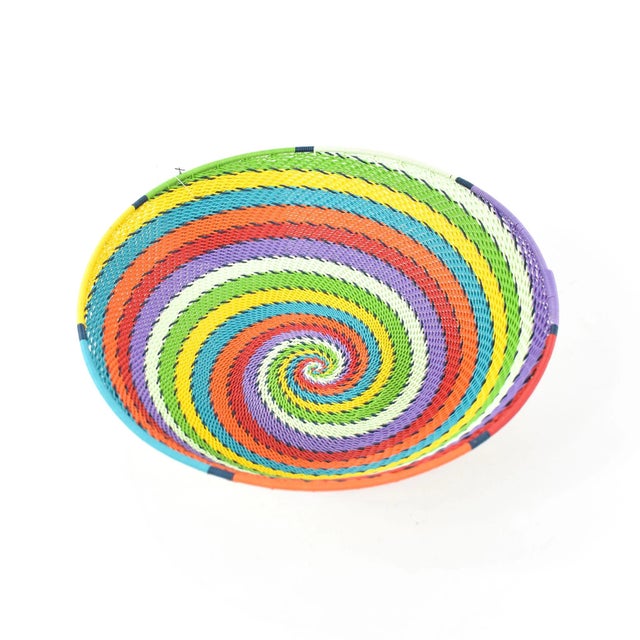 Early 20th Century Zulu Telephone Wire Basket South Africa 9inch For Sale