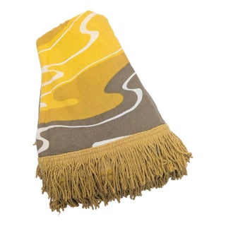 Vera Neumann Round 58" Cotton Tablecloth With Fringe For Sale