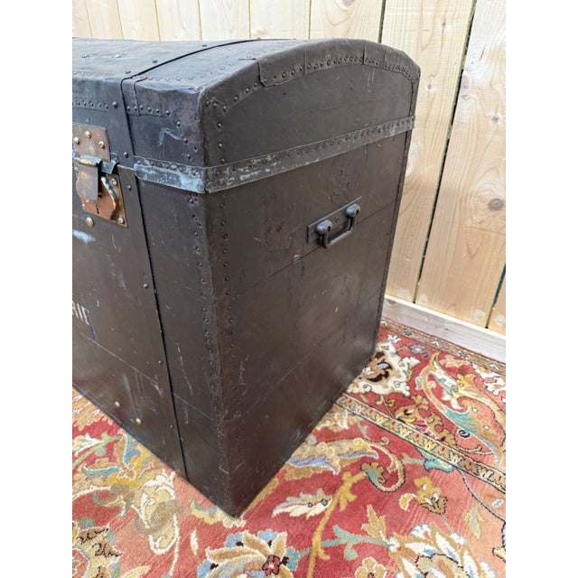19th Century Leather and Brass Domed Military Travel Trunk by Captain Acard, Artillery For Sale - Image 4 of 8
