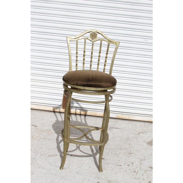 Late 20th Century Late 20th Century Metal Green Upholstered Swivel Bar Stools- Set of 3 For Sale - Image 5 of 6