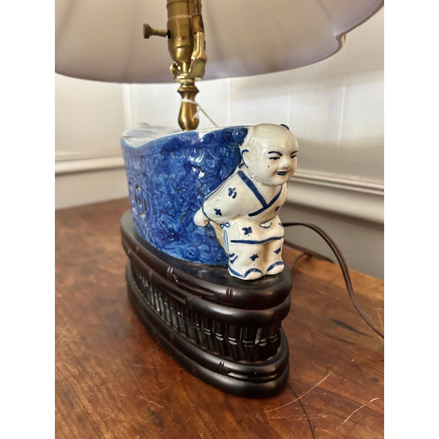 Ceramic Vintage Blue & White Table Lamp For Sale - Image 7 of 15