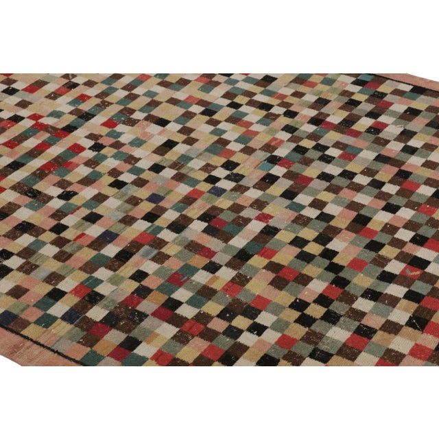 Rug & Kilim Vintage Distressed Rug, Polychromatic Checkered Pattern - Rug & Kilim For Sale - Image 4 of 8
