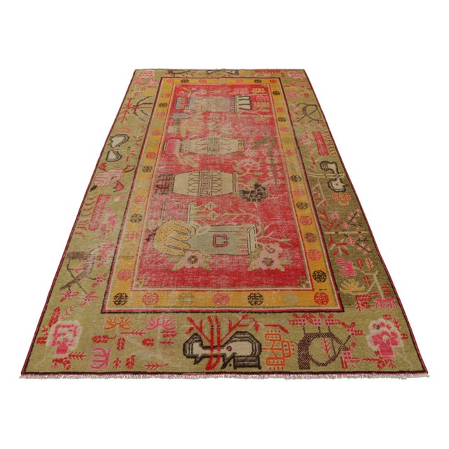 1930s Vintage Samarkand Rug in Red With Rare Pictorial Design - Rug & Kilim For Sale - Image 5 of 8
