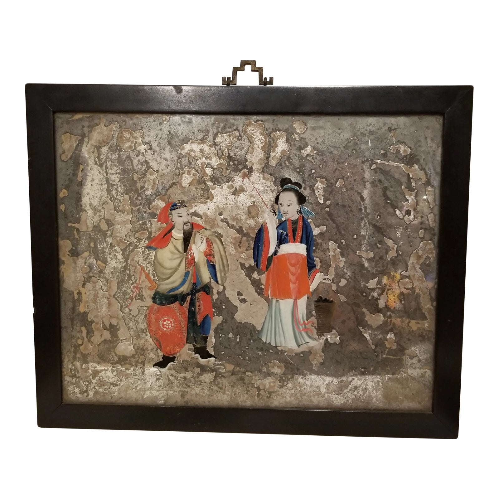Chinese Export Reverse Painting on Glass | Chairish