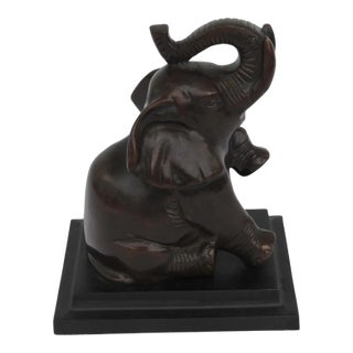 VTG Pair of Bronze Art Deco Baby Elephant Book Ends For Sale