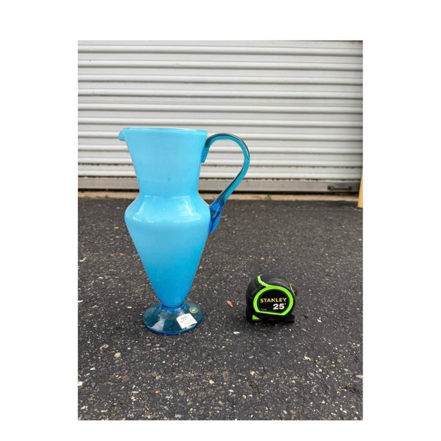 Vintage Balboa Venetian Sky Blue Glass Vase / Ewer With Original Label For Sale - Image 4 of 4