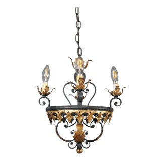 Currey & Company French Empire Spanish Revival 4 Light Scrolled Iron Chandelier For Sale