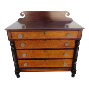 Empire Late 1800s Burlwood Two Tones Dresser Chest of Drawers 5872