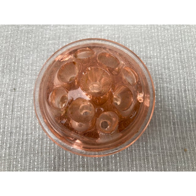 Early 20th Century Early 20th Century Pink Footed Depression Glass Flower Pin Frog For Sale - Image 5 of 12