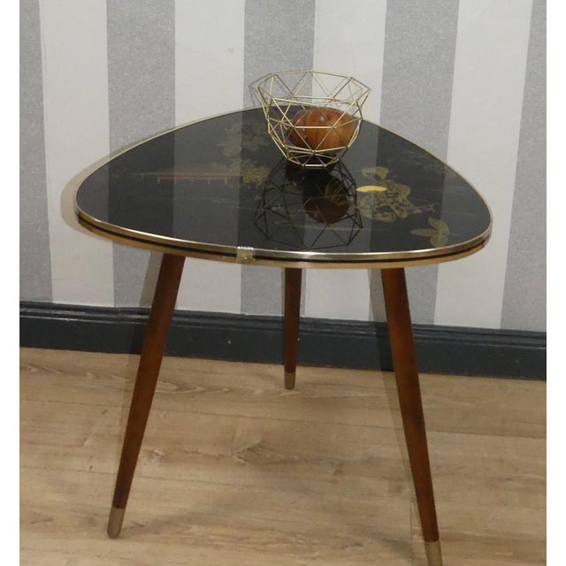 Wood Cocktail Table Black Glass Top Gold Asia Kidney Table, 1950s For Sale - Image 7 of 11
