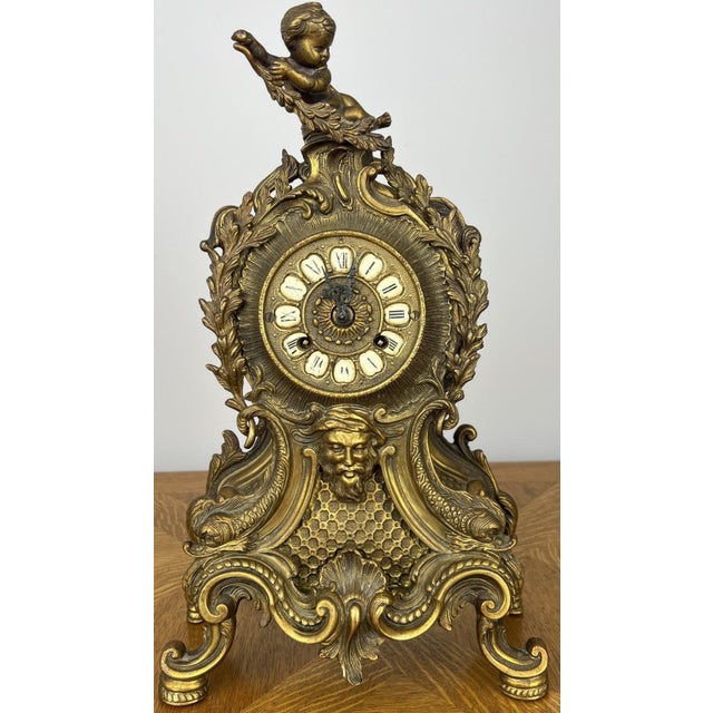 Vintage French Brass Ornate Cherub Mantel Clock For Sale - Image 13 of 13