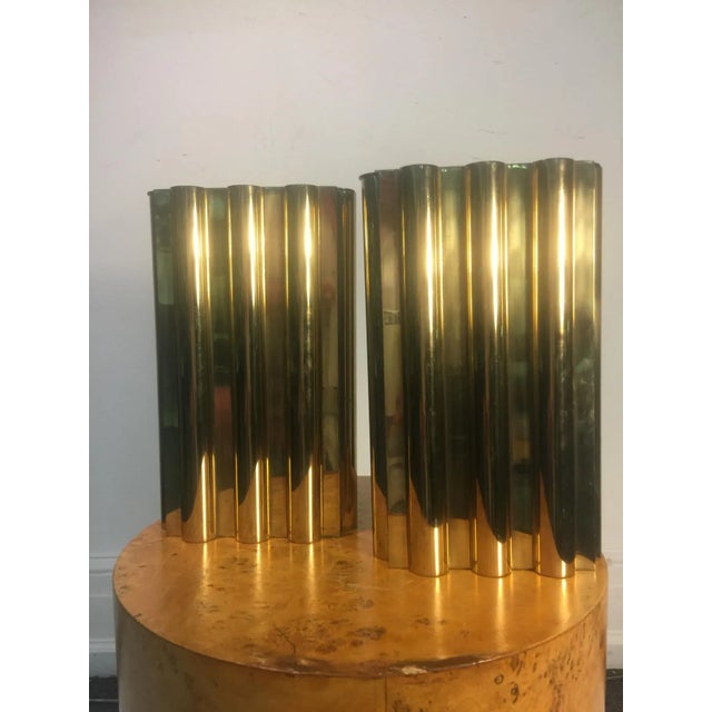 1970s Lorin Marsh Modernist Brass Lorin Marsh Flower Vases - a Pair For Sale - Image 9 of 11