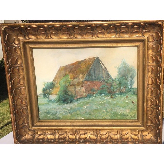 Modern Ufer Johannes Paul, Elbier Dresden Village Building with Chickens, 1890s, Gouache For Sale - Image 3 of 13