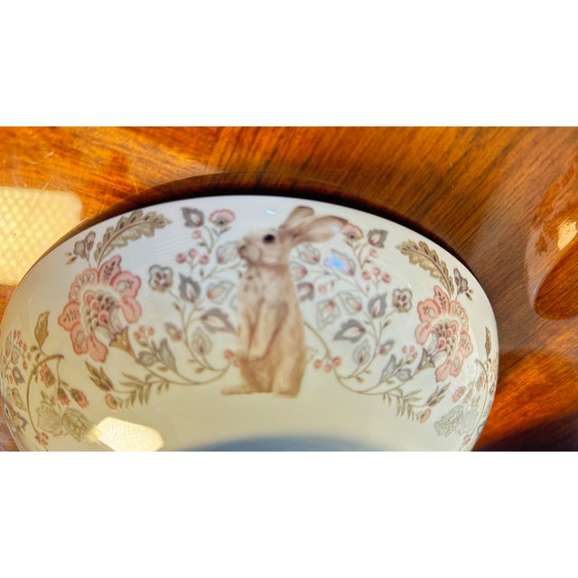 1990s 1990s Porcelain Bunny Bowl, Blue Floral Interior, Gold Trim, by Envogue, 8.5" Diameter 4 Pc For Sale - Image 5 of 15