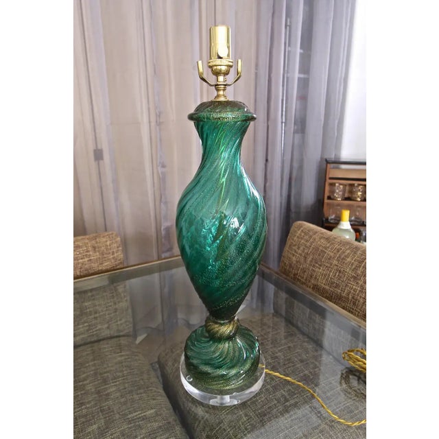 Murano Emerald Green & Gold Glass Table Lamp For Sale - Image 11 of 13