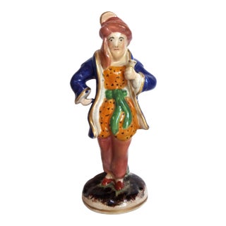19th-Century Antique Staffordshire Figurine of a Man in a Blue Coat and Turban For Sale