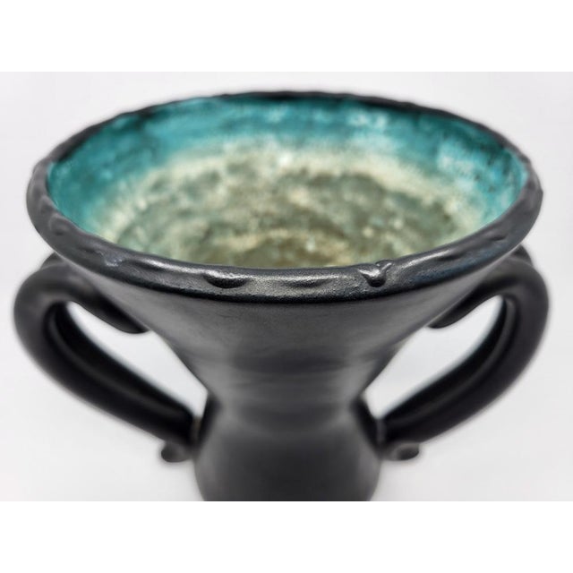 French Ear Vase in Black Ceramic by Jean Austruy, 1950 For Sale - Image 10 of 17