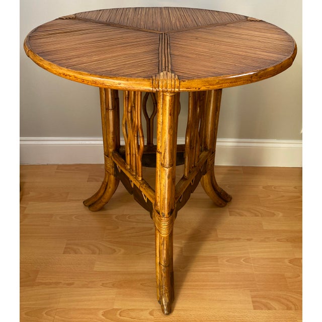 Hollywood Regency Sculpted Bamboo Side Table With Hand Decorated Top For Sale - Image 3 of 9