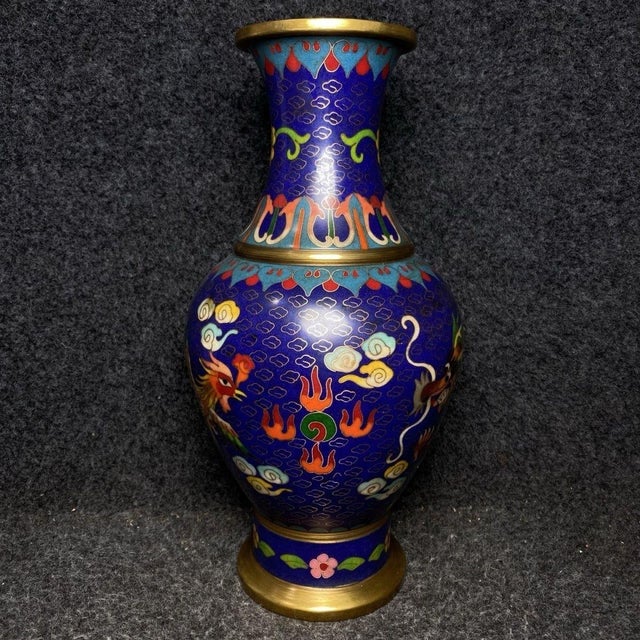 Late 19th Century Cloisonné Enamel Dragon and Phoenix Vase in Presentation Box For Sale - Image 4 of 9