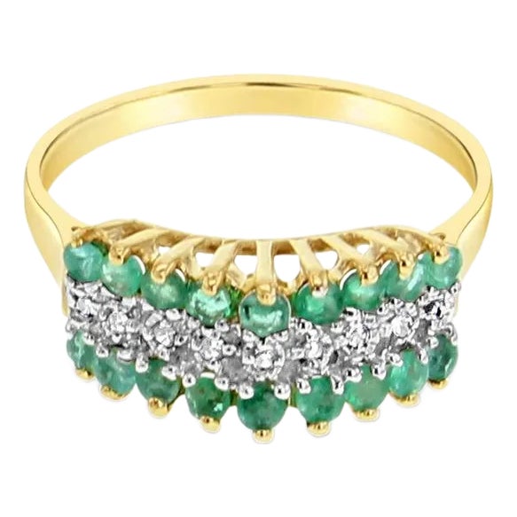Emerald & Diamond Cocktail Ring 10k Yellow Gold, Size 3 For Sale