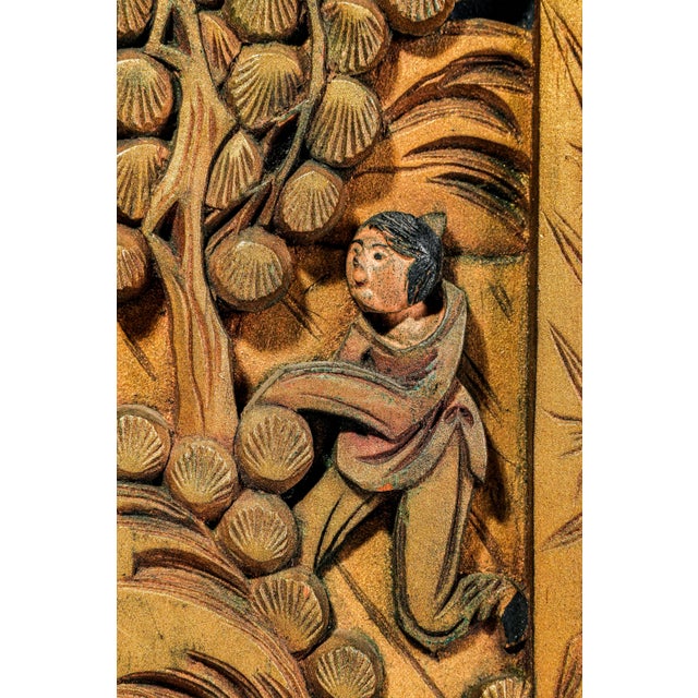 Gold Chinese Hand Carved Painted Vintage Small Three Panel Tabletop Screen Home Decor For Sale - Image 8 of 14