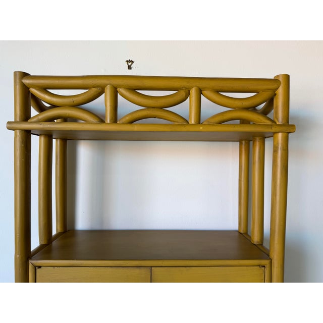 Vintage Mustard Yellow Bent Rattan Bookcase Cabinet For Sale - Image 12 of 12