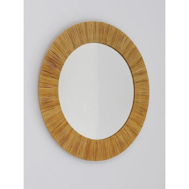 Mid-Century Round Wall Mirror with Raffia Bast Frame, France, 1950s For Sale - Image 9 of 11