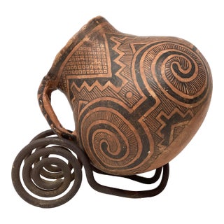 Bill Freeman (1927-2012) Native American Recreation of Hohokam Pot on Hand Forged Iron Stand by Unknown Artist. For Sale
