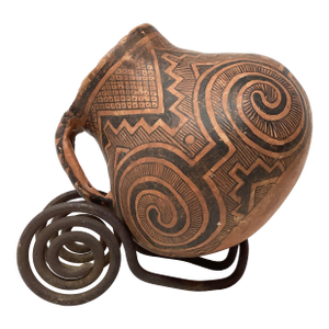 Bill Freeman (1927-2012) Native American Recreation of Hohokam Pot on Hand Forged Iron Stand by Unknown Artist.