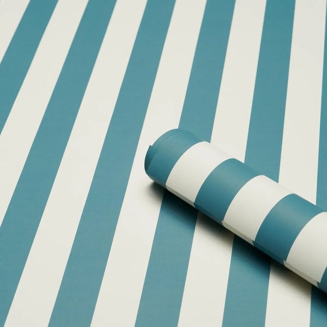 Contemporary SAMPLE - Schumacher Emma Stripe Wallpaper In Azure For Sale - Image 3 of 4