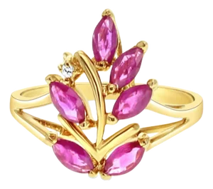 Marquise Ruby Floral Cluster Ring 14k Yellow Gold, Size 9