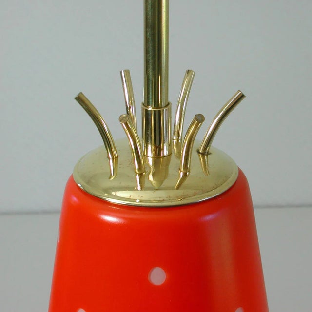 Mid-Century Scandinavian Red Glass and Brass Pendant, 1950s For Sale - Image 5 of 9