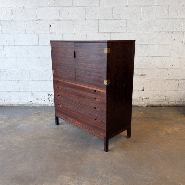 Mid-Century Modern Vintage 1960s Danish Mid-Century Rosewood Brass Hinge High Chest by Svend Langkilde For Sale - Image 3 of 11