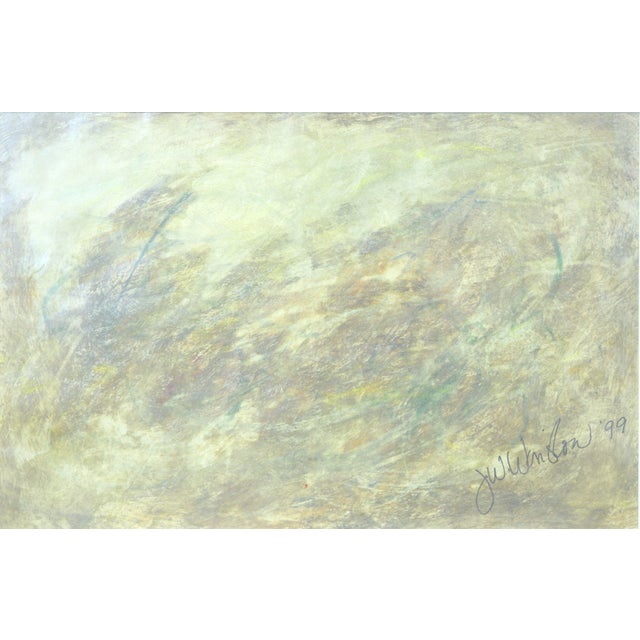 Green, Purple, and Silver - Metallic Abstract Painting on Paper Subtle, iridescent abstract composition by Judith W...