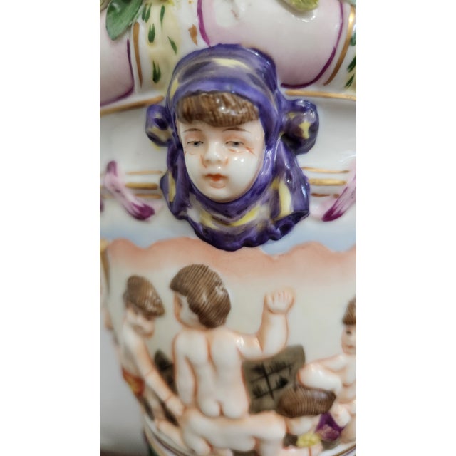A highly decorative late-19th- to early-20th-century Continental porcelain potpourri urn and cover, executed in the...