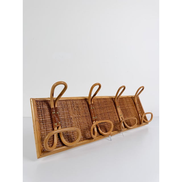 Large Bamboo Rattan and Woven Cane Wall Coat Rack, Italy, 1970s For Sale - Image 14 of 18