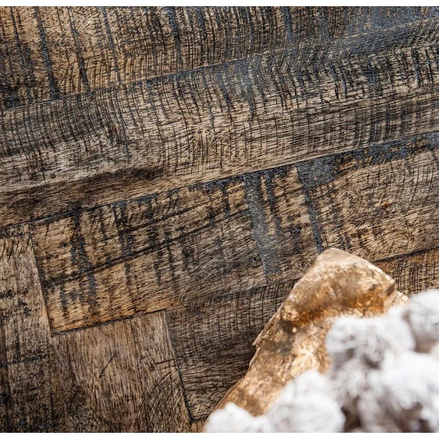 Rustic Matthew Izzo Home Parquet and Brass Coffee Table For Sale - Image 3 of 4