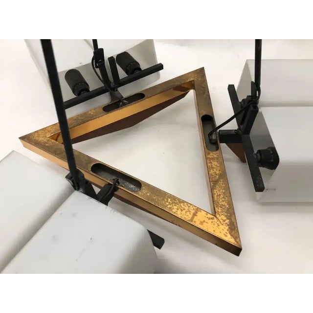 Wood 1950s Italian Mid-Century Modern Stilux Teak Brass and Metal Chandelier For Sale - Image 7 of 13