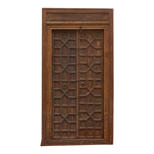 Antique Indian Haveli Portal Carved Teak Door For Sale