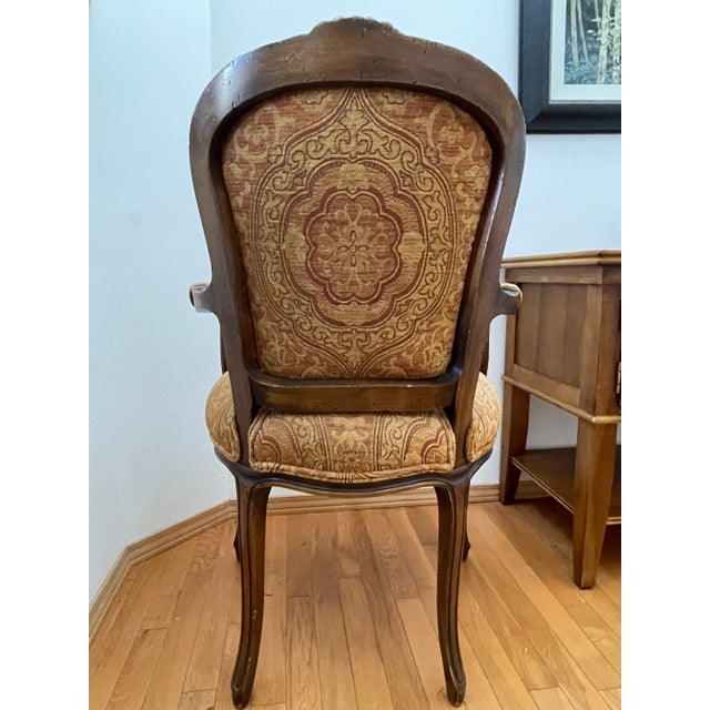 Early 20th Century Louie XV Style Walnet Brocade Brechere Chair For Sale - Image 4 of 6