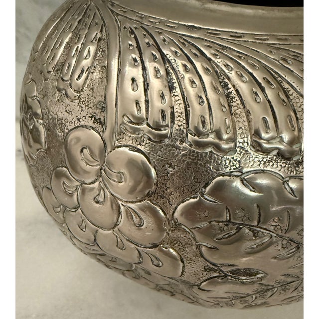 Vintage Repousse Vase With Raised Grape and Leaf Silver Relief For Sale - Image 12 of 14
