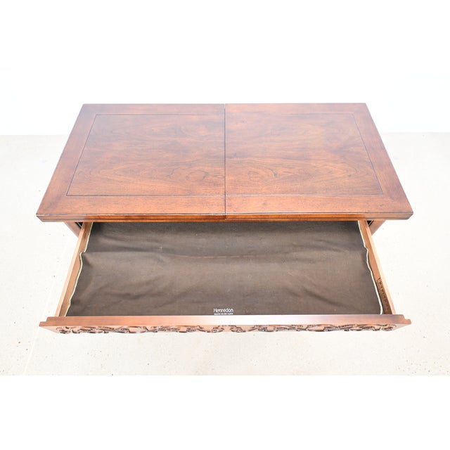 Henredon Hollywood Regency Chinoiserie Walnut Drop-Leaf Bar Cabinet Server For Sale - Image 12 of 17