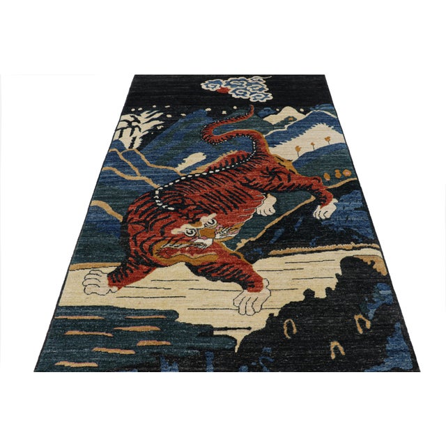 2010s Rug & Kilim’s Contemporary Tiger Rug With Navy Blue and Orange Pictorials For Sale - Image 5 of 7