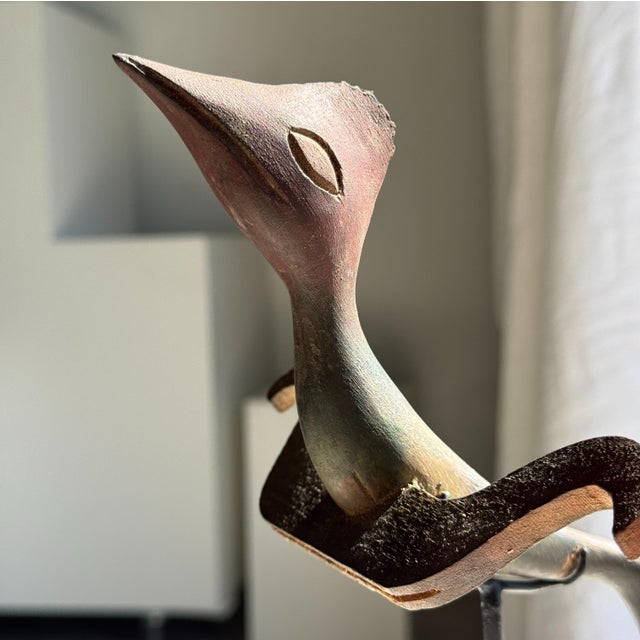 Traditional Indonesian Decorative Wooden Bird on a Base with a Crest and Rounded Wings For Sale - Image 3 of 16