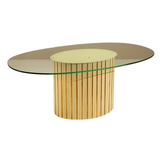 Vintage Oval Dining Table with Glass Top, Italy, 1970s For Sale
