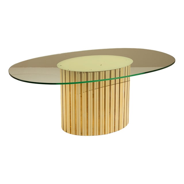 Vintage Oval Dining Table with Glass Top, Italy, 1970s For Sale