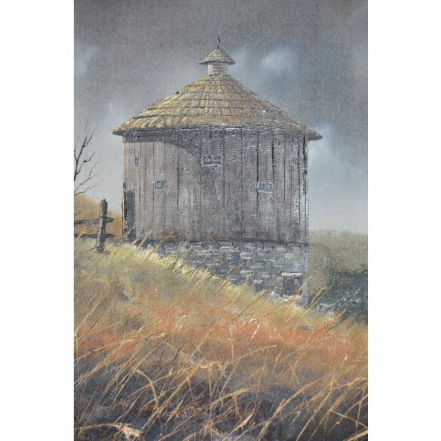 1960s Vintage Hector Salas Framed Oil on Canvas Outhouse Rural Landscape Painting For Sale - Image 12 of 13