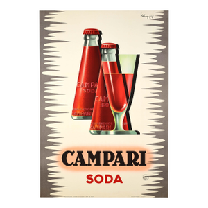 Campari Soda by Giovanni Mingozzi 1950 on Linen Excellent Minimalist Composition