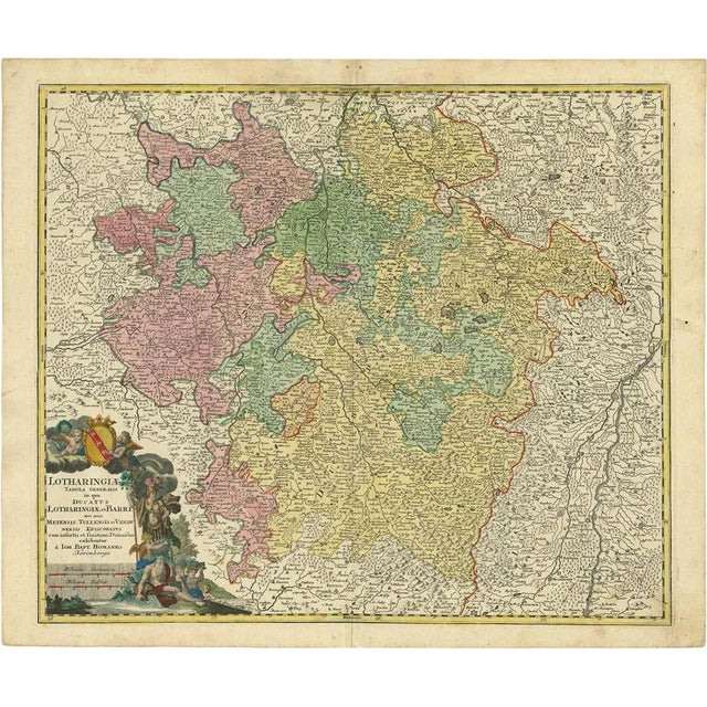 Antique Map of the Lorraine North-East France by J. B. Homann, 1720 For Sale